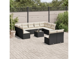 Conjunto de sofá de jardín de 12 piezas con cojines en mimbre sintético negro de DKD Home Decor