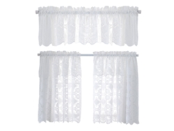 Cortina Corta Blanca De Color Liso Con Encaje Para Cocina Y Baño (132 X 46 Cm)