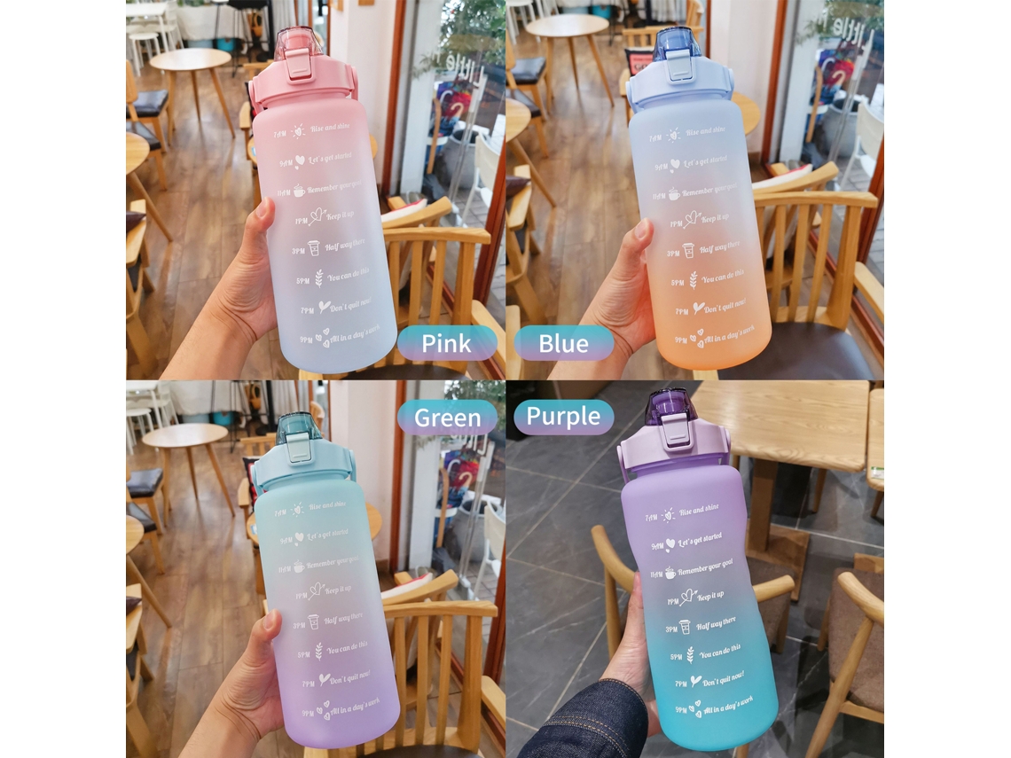 Botella De Agua De 2 Litros Con Pajita Y Asa, Reutilizable, A Prueba De Fugas, Para Senderismo, Viajes, Gimnasio Y Uso Al Aire Libre.