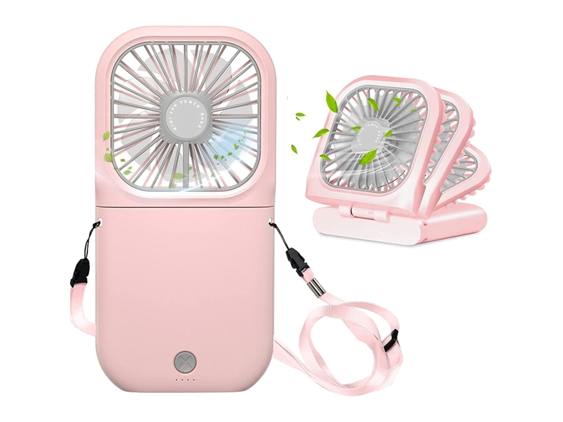 Ventilador de cuello MDUG, manos libres, silencioso, plegable, USB, 3 velocidades, batería de 3000 mAh (rojo)