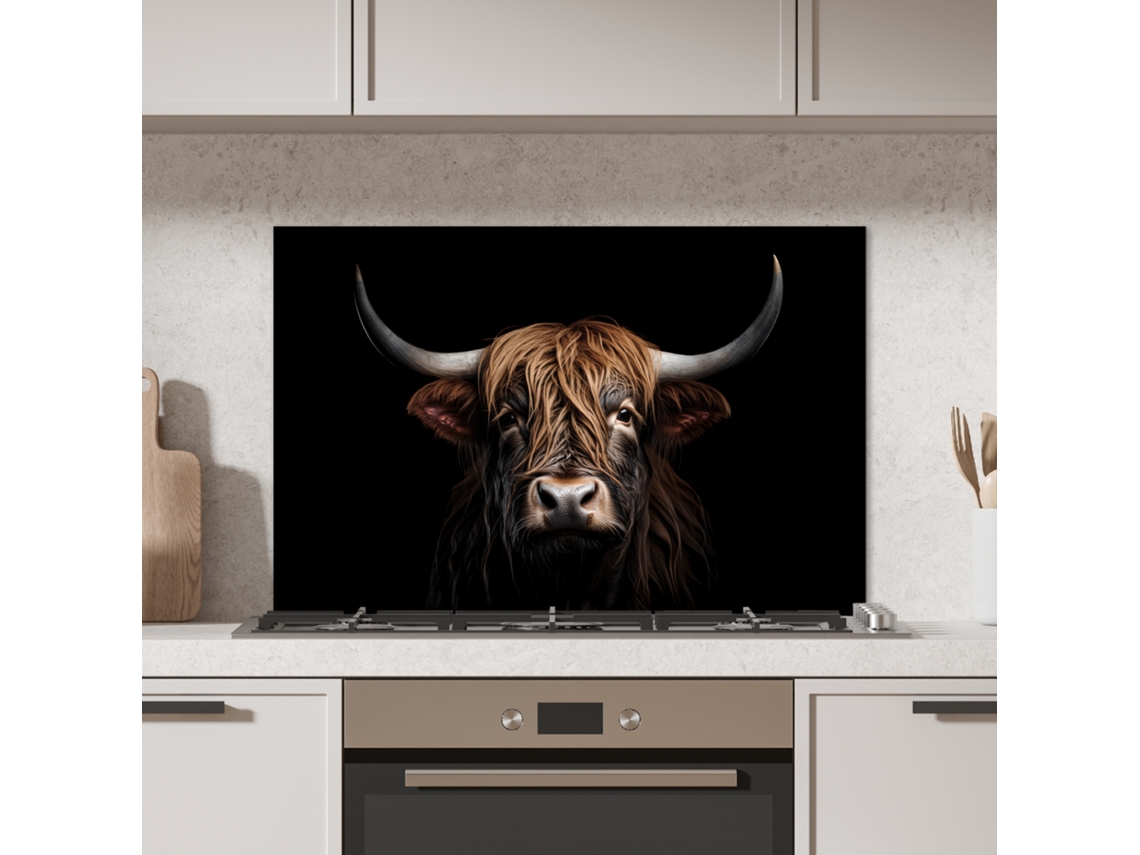Panel Antisalpicaduras Cocina Highlander Escocés - Retrato - Negro - Animal 80x55 Cm
