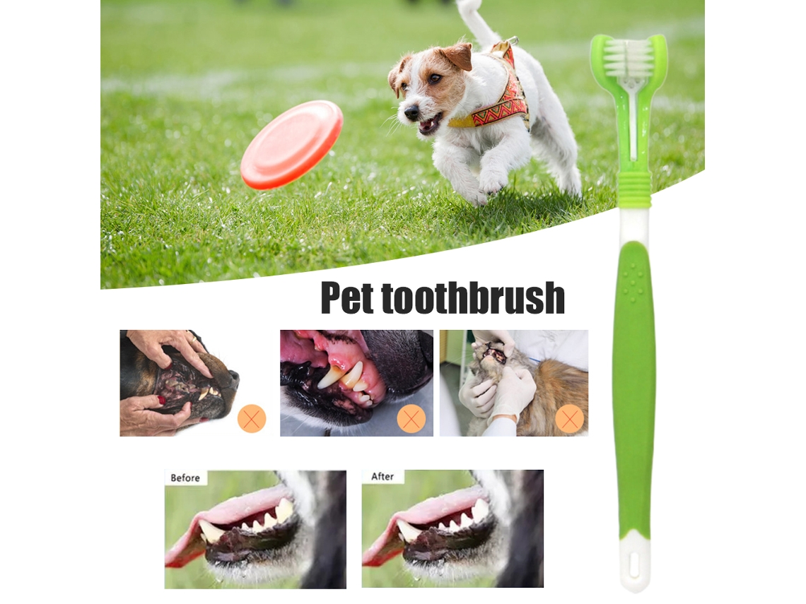 Cepillo de dientes de tres cabezas para perros para el cuidado dental