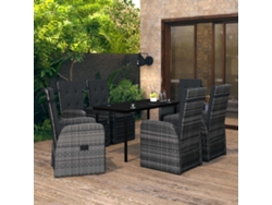 7 Piezas Conjunto De Jantar Para Jardim Com Almofadões Cinzento Dkd Home Decor