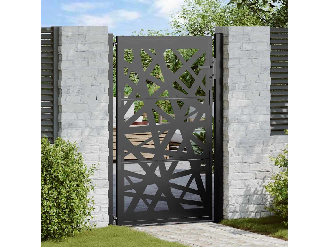 Puerta de jardín de 105 x 155 cm, diseño ligero, en acero negro, WSD150444 Lovely Home