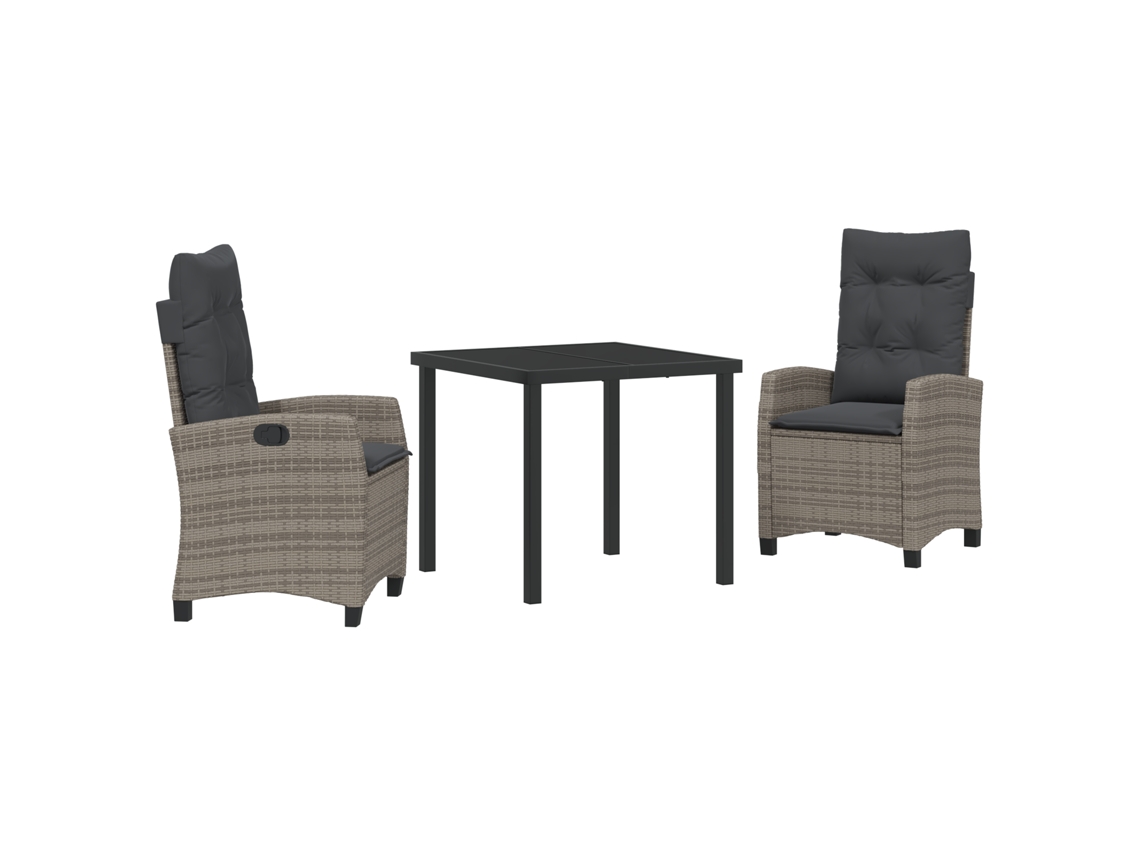 Conjunto de comedor de jardín VidaXL de 3 piezas con cojines de polirratán gris