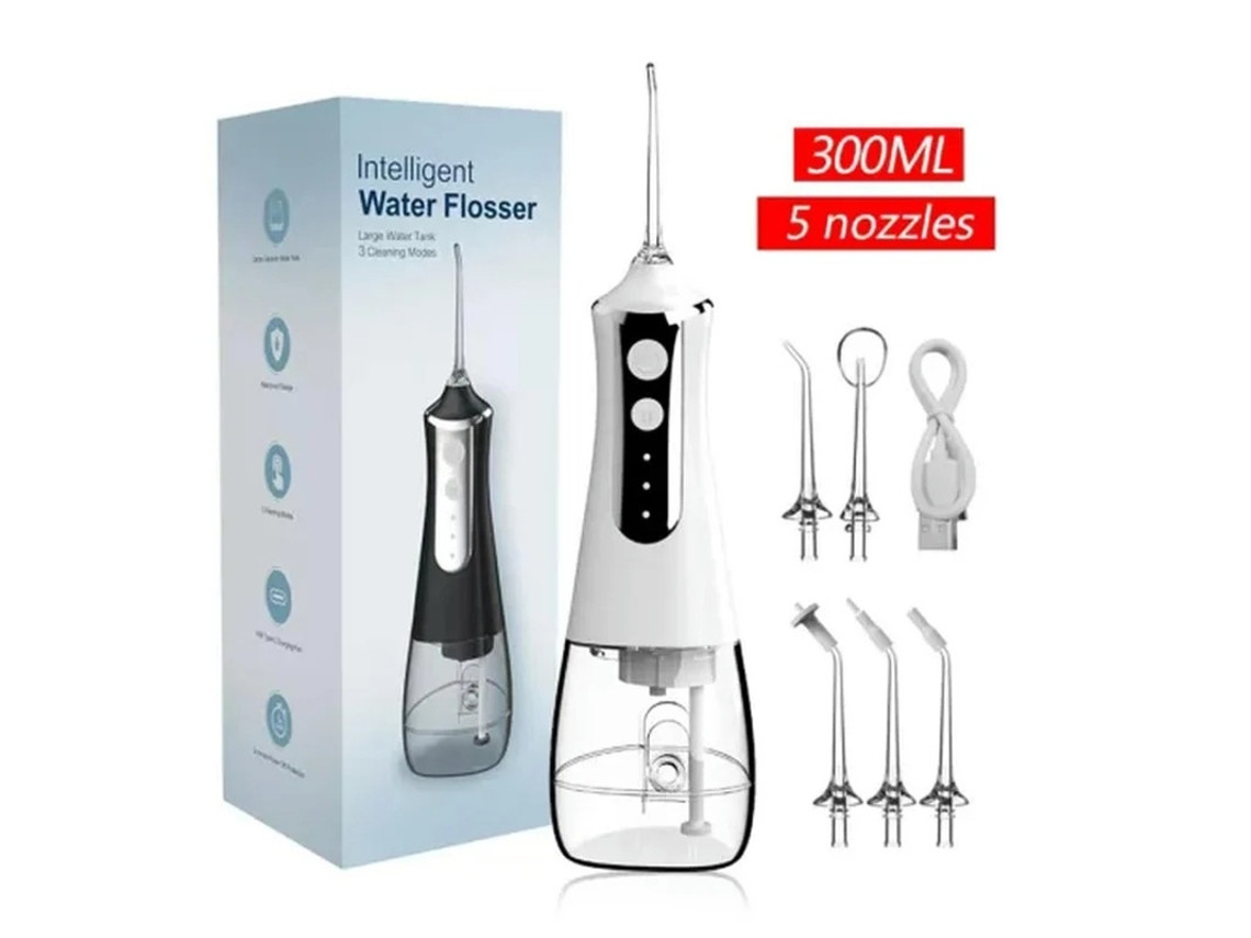 Irrigador bucal Yizhood con 5 boquillas, 3 modos, USB, depósito blanco de 300 ml