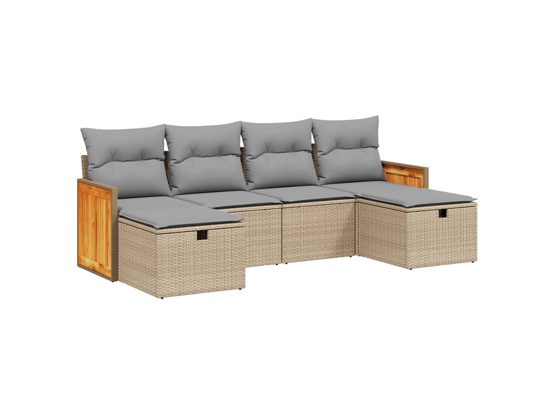Conjunto 6 de sofás jardín con cojines beige mezcla VIDAXL ratán PE