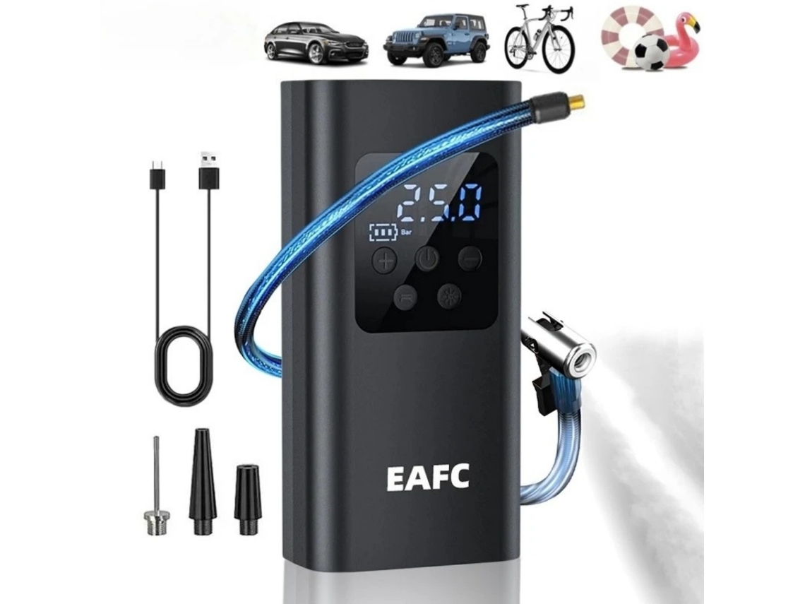 Bomba inflable portátil Eafc de 30 l/min para coche, inalámbrica, 150 psi, 60 W, para motocicleta, bicicleta, barco, coche y balón.