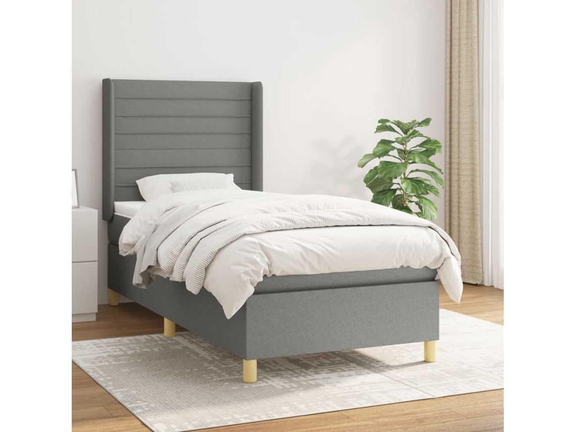 Cama Box Spring Con Colchón Tela Gris Oscuro 100x200 Cm