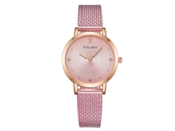 Reloj De Pulsera De Cuarzo Para Mujer Yolako Con Correa De Plástico Y Diamantes De Imitación Rosas - Moda