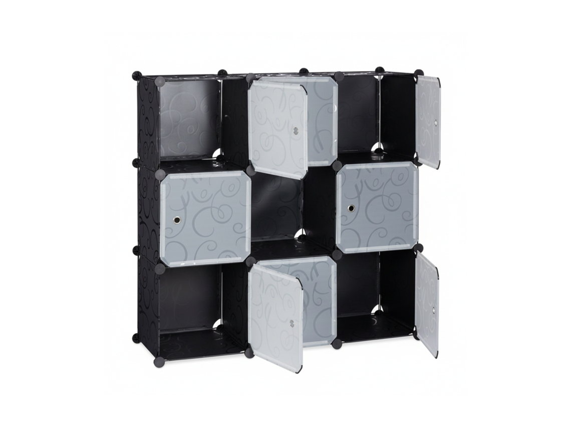 Relaxdays Estantería Modular Con Puertas, Plástico, Negro, 95x95x32 Cm