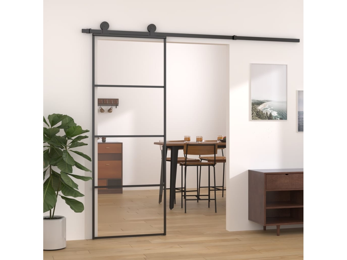 Puerta corredera de aluminio y cristal ESG negro de 76 x 205 cm, DKD HOME DECOR