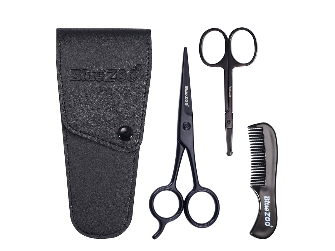 Kit De Afeitado Profesional Para Hombres: Cepillo, Peine, Tijeras De Acero Inoxidable Y Bolsa Negra