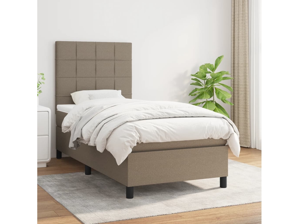 Cama Box Spring Con Colchón Tela Gris Taupe 90x200 Cm