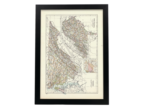NACNIC Pósters Geográficos En Estilo Vintage. Mapa De Virginia De 1885. Ilustraciones De Antiguos Mapamundis En Tonos Sepia. Tamaño A4, Sin Marco.
