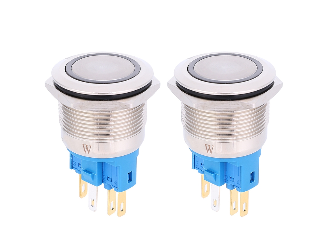 Botón Pulsador De Reinicio De 6 Pines Y 22 Mm, Dc3-6v, Con Grado De Protección Ip65, Color Blanco, 2 Unidades.