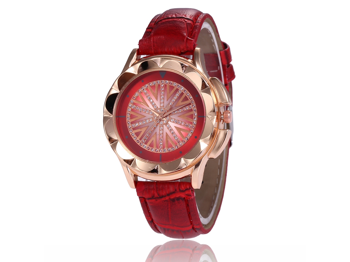 Reloj De Cuarzo Para Mujer Con Correa De Cuero Pu Y Diamanetes Brillantes (rojo)