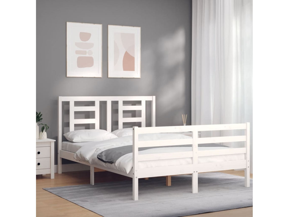 Marco de Cama con Cabecero Madera Blanco (120x200cm)