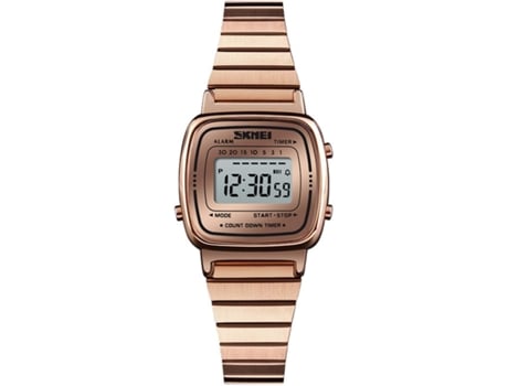 VEANXIN Reloj electrónico LED digital cuadrado de acero inoxidable para mujer-oro rosa