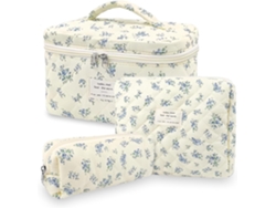Kit de maquillaje grande de algodón (3 piezas) - Estampado floral, gran capacidad (4)