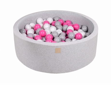 MEOWBABY Piscina Redonda Seca Pelotas Bebé, Algodón Gris Claro 90x30cm, 200 pelotas 7cm: Gris/Blanco/Rosa Claro