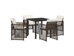 Conjunto De Comedor De Jardín 5 Uds | Mueble De Jardín Marrón Ratán Sintético