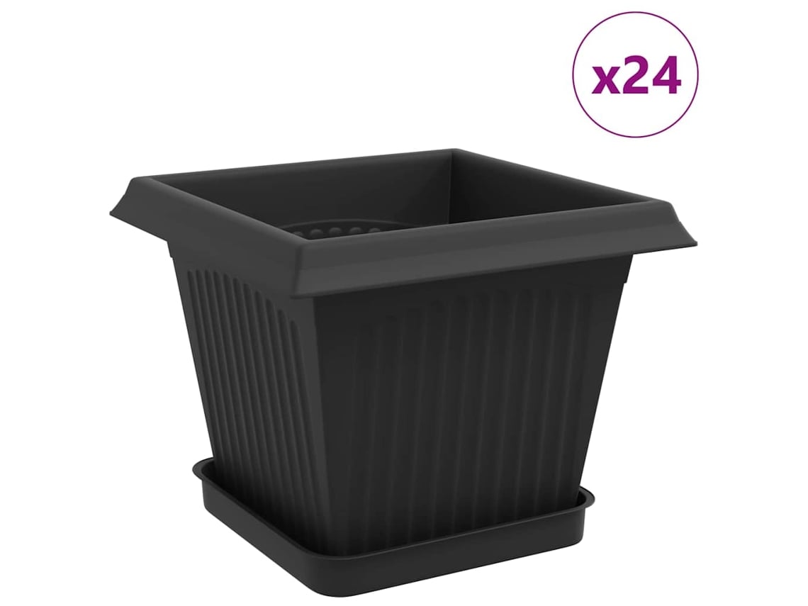 Macetas Vidaxl para plantas, 24 unidades, negras, 20 x 20 x 16 cm, plástico.