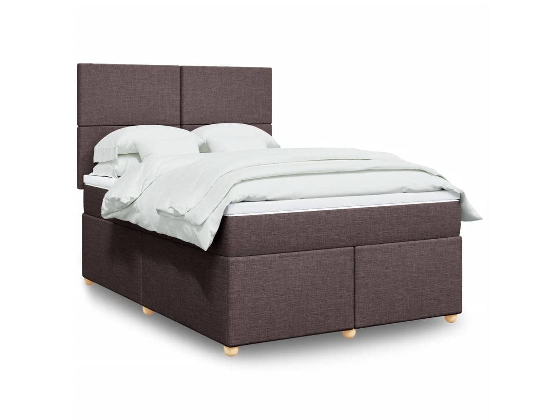 Cama Box Spring Con Colchón Tela Marrón Oscuro 160x200 Cm