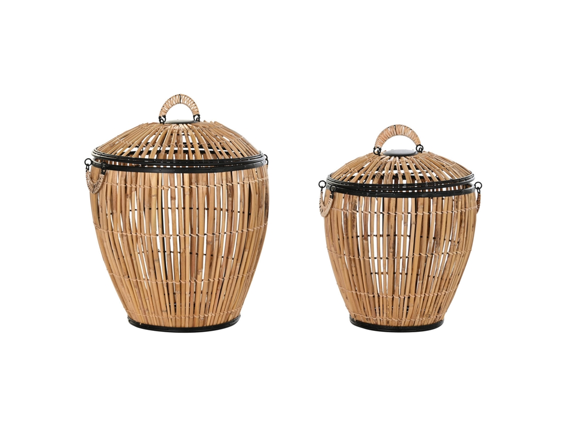 Set 2 Cesta Ropa Ratán Metal Natural 48x48x55cm