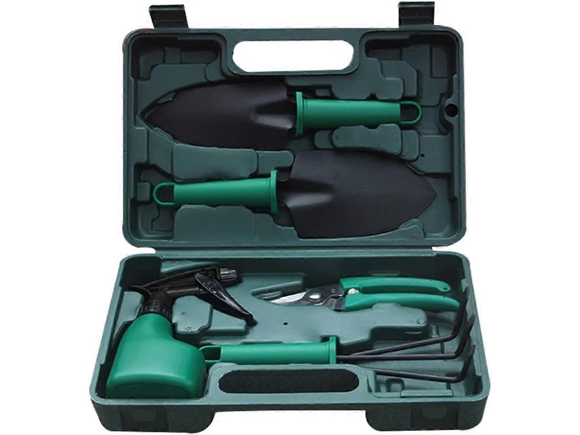 Conjunto De 5 Herramientas De Jardín Ligero Con Pala, Rastrillo, Tijeras Inoxidables, Sprayer Y Bolsa Antirrojos