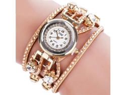Reloj De Pulsera Ccq Para Mujer Con Diamantes De Imitación, Cuarzo Dorado, Hipoalergénico, Color Crema.