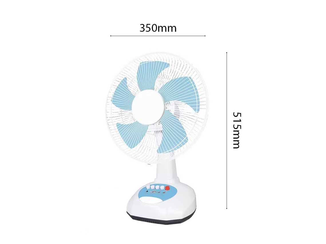 Ventilador solar de 3 W y 12 pulgadas con batería de 4500 mAh, 3 velocidades y LED de sobremesa