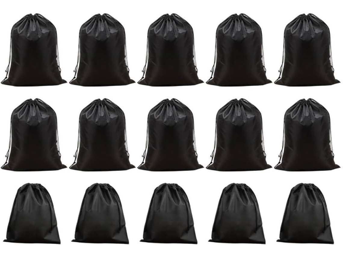 Juego 15 Bolsas Almacenamiento Negras Tejida Doble Cordón Prueba Polvo 5 Piezas 150 200 10 270 Ligeras