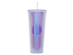 Vaso de plástico de 710 ml con tapa y pajita, vaso transparente láser reutilizable para café y batidos JEIIBRZUI