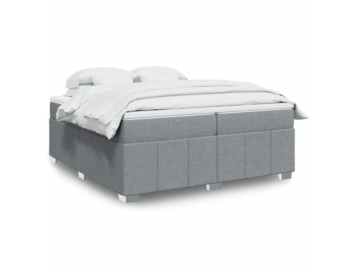 Cama Box Spring Con Colchón Tela Gris Claro 200x200 Cm