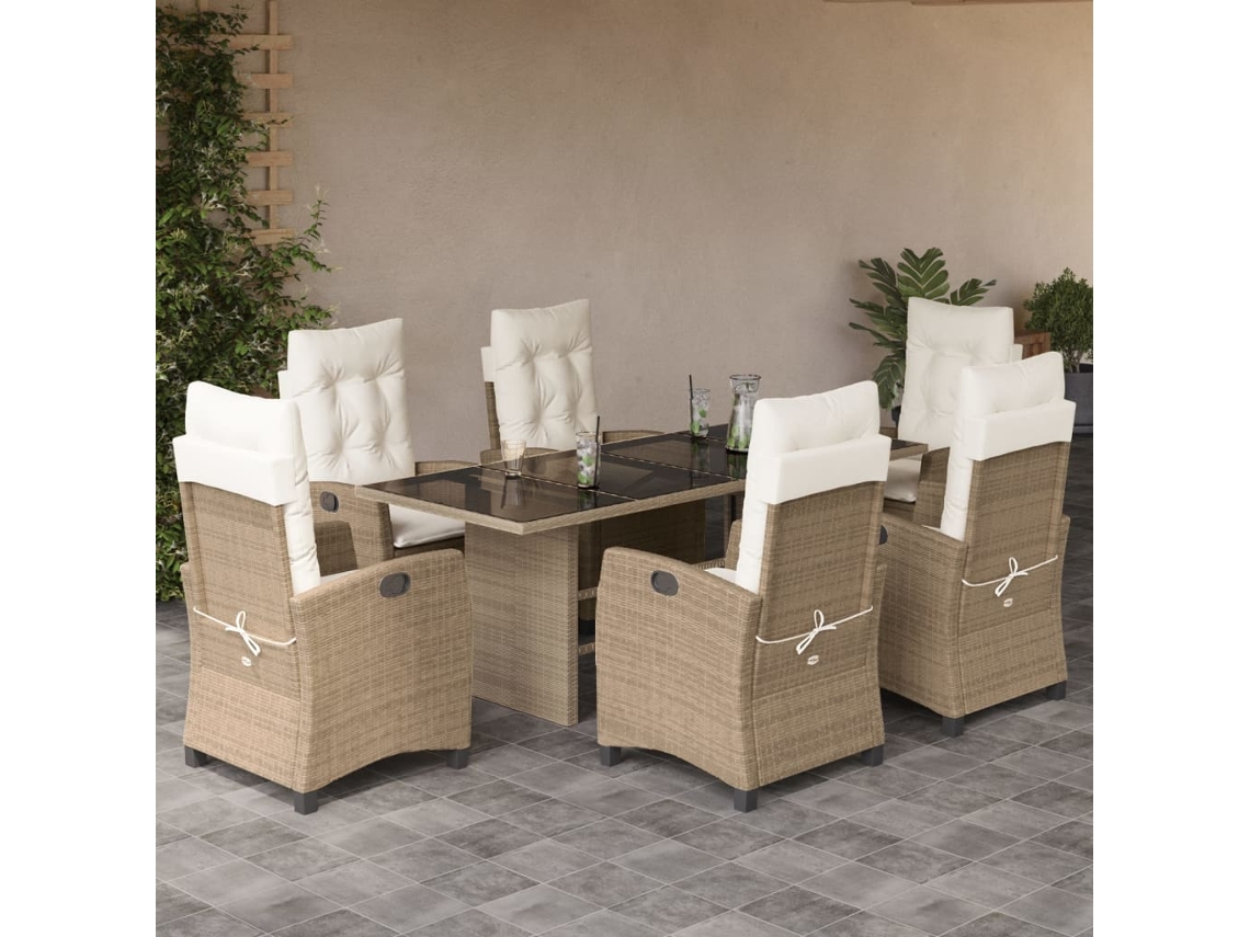 Juego de comedor de jardín de 7 piezas con cojines de mimbre beige de DKD Home Decor