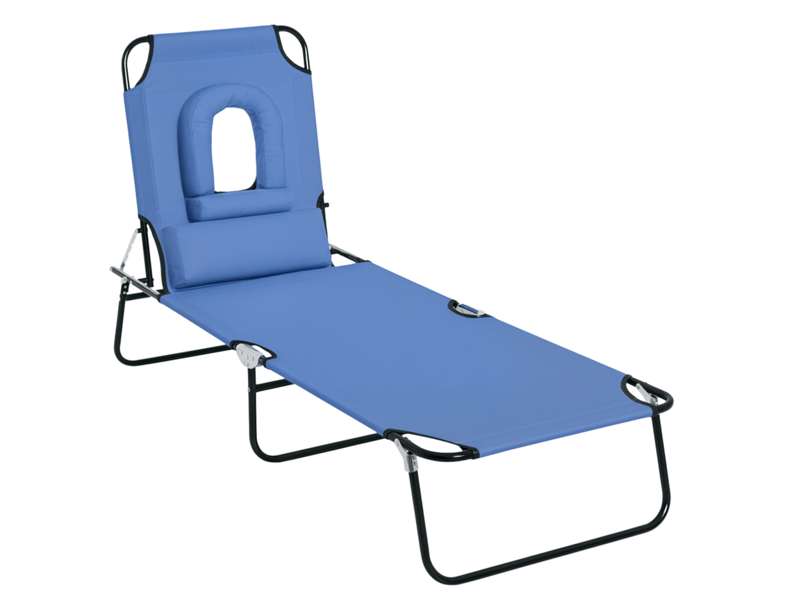 Tumbona Plegable Reclinable 4 Posiciones, 3 Cojines, 187x58x36cm, Azul