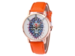 Reloj De Pulsera Unisex Para Parejas Con Cuarzo Y Correa De Pu Con Estampado Punk Naranja.