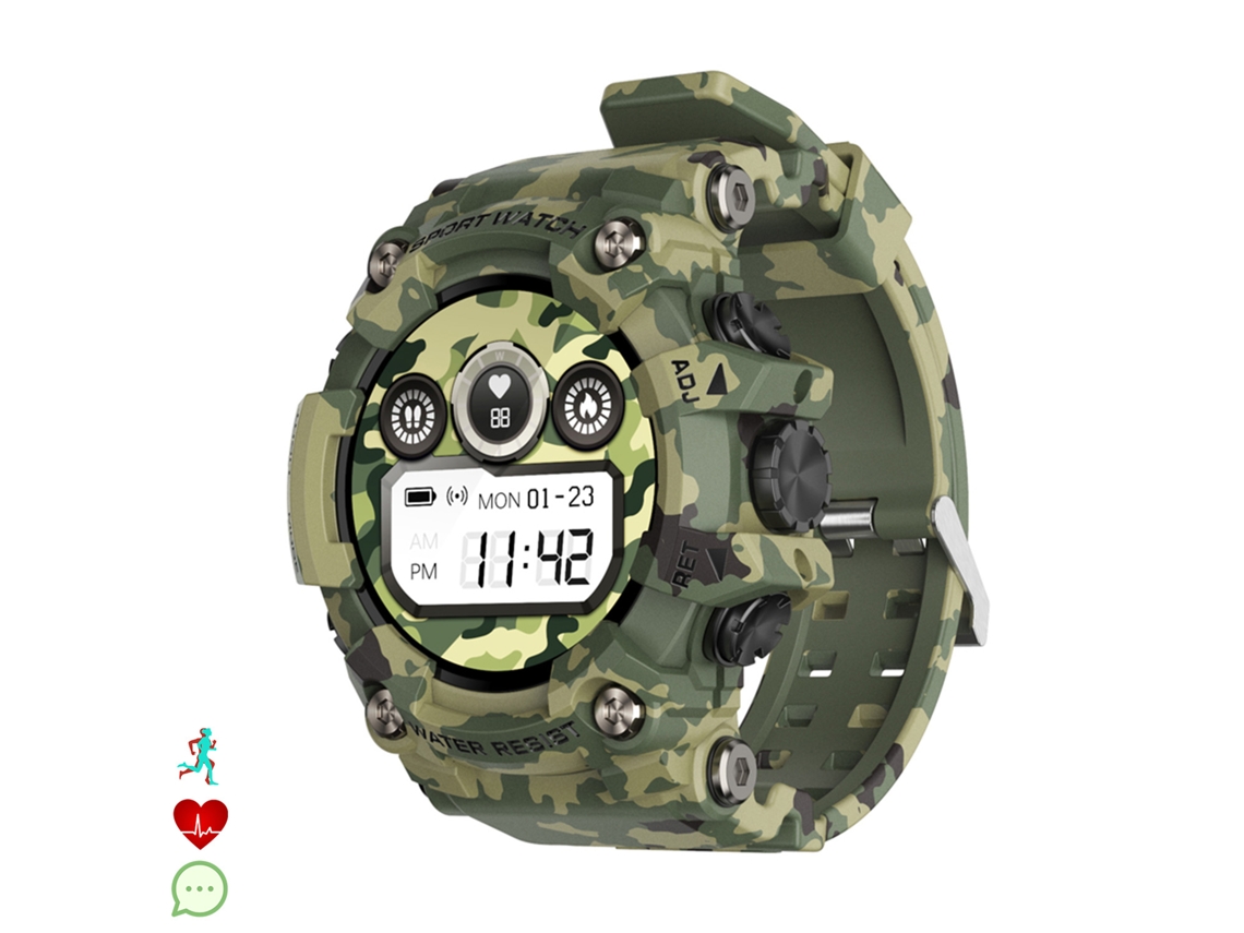 Reloj inteligente T6 con carcasa de alta resistencia. Monitor de frecuencia cardíaca dinámico, múltiples modos deportivos e información meteorológica.