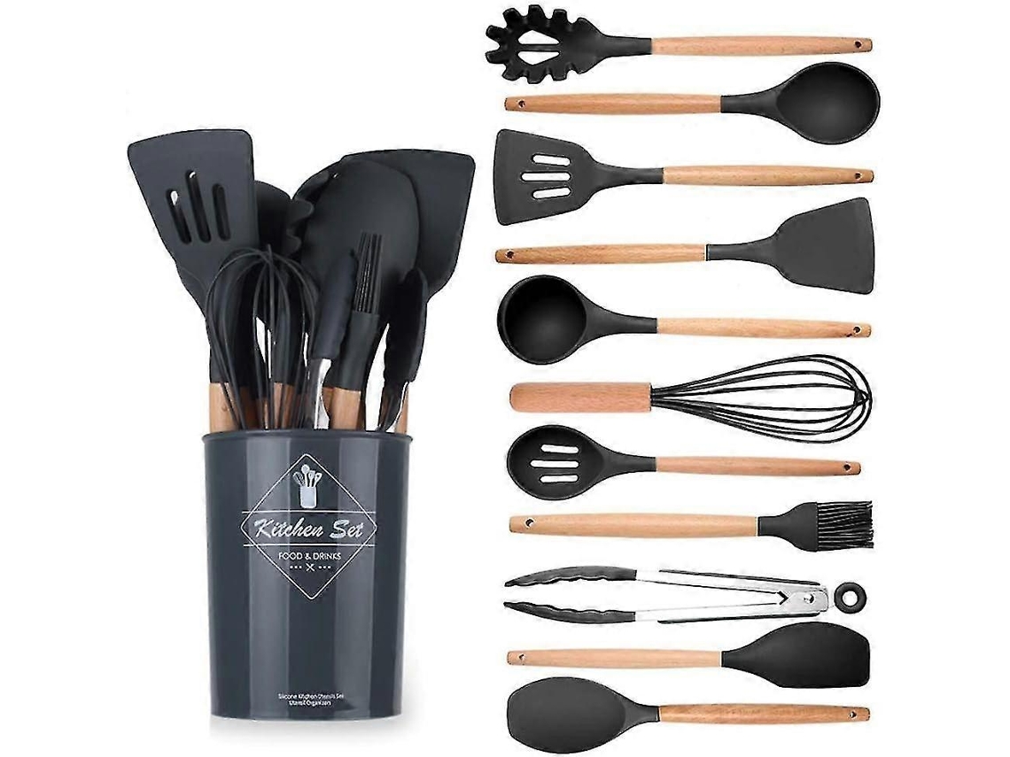 Juego de utensilios de cocina, 12 piezas, espátulas de silicona antiadherentes con soporte. Nostalgia88