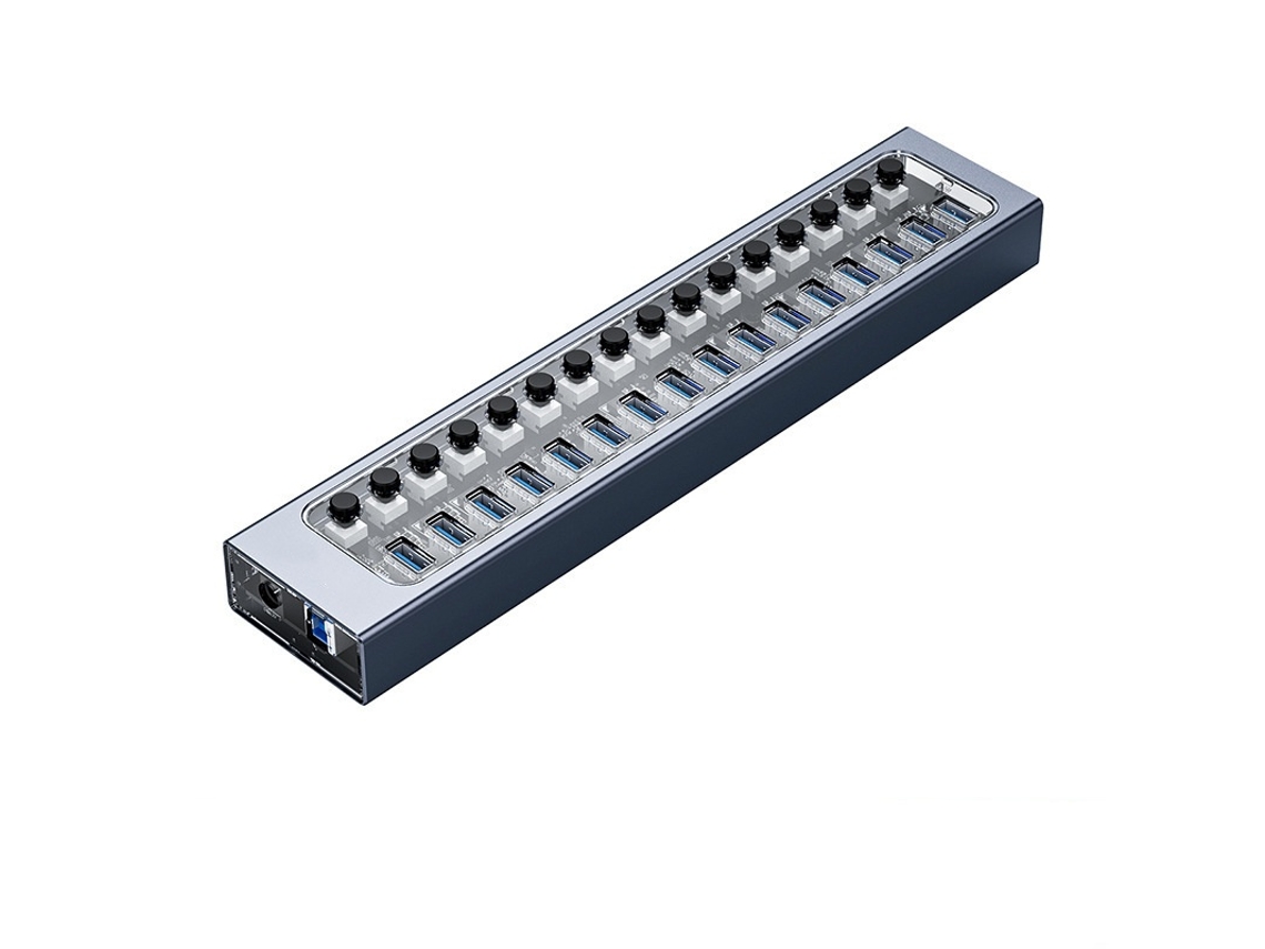 Estación de acoplamiento Yizhood Hub USB Hub USB 3.0 con cargador rápido QC 16 puertos múltiples con interruptor gris