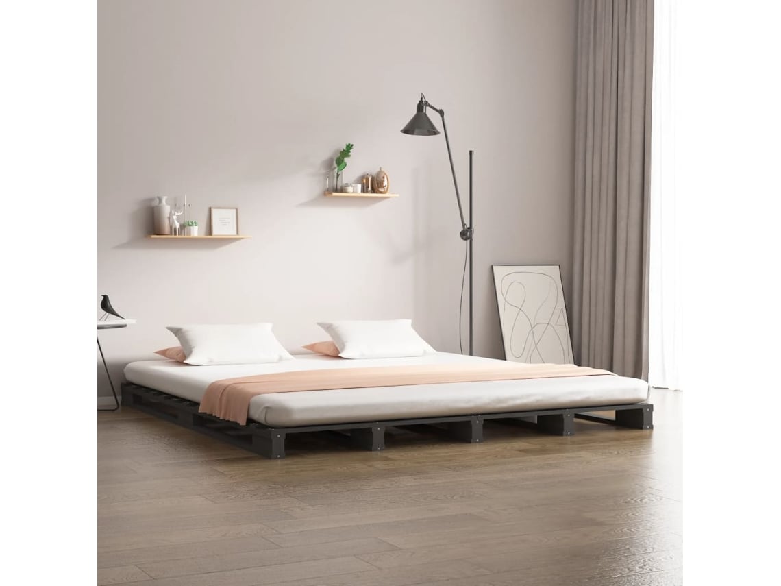 Cama De Palets Madera Maciza Pino Gris 120x190 Cm
