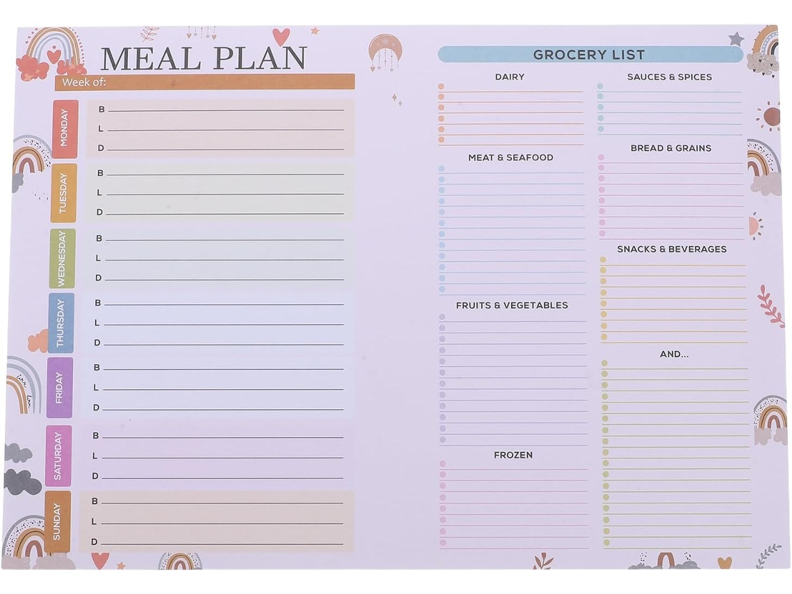 Bloco De Notas Magnético B5 18x25 Cm Para Planejamento Semanal De Refeições, Lista De Compras Destacável, 52