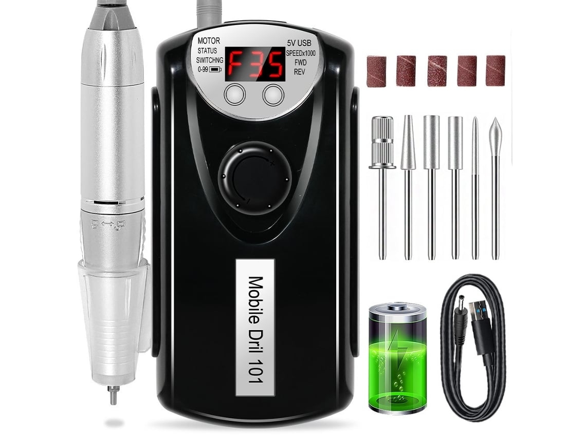 Taladro eléctrico profesional para uñas, 35000 rpm, recargable por USB, para uso doméstico y salón de belleza, color negro Yunzii