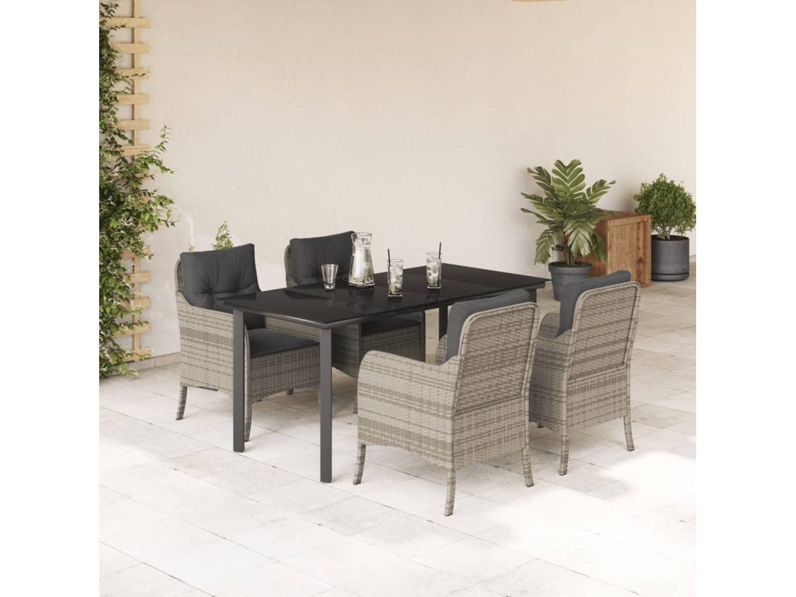 Juego de comedor de jardín de 5 piezas DKD Home Decor con cojines gris claro