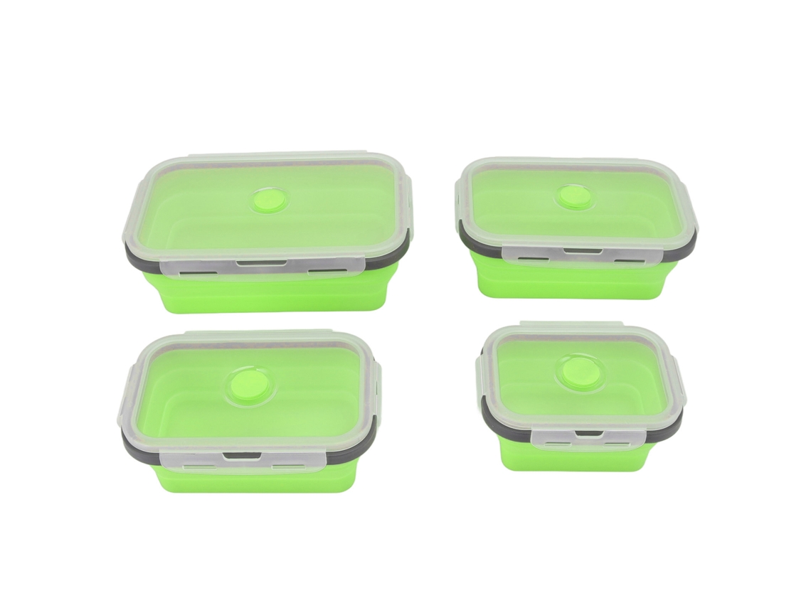 4 Recipientes Plegables De Silicona Para Alimentos, Lonchera Portátil, Almacenamiento Verde