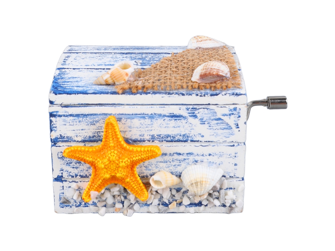 Mini caja de música decorativa de madera con manivela, ideal como regalo.
