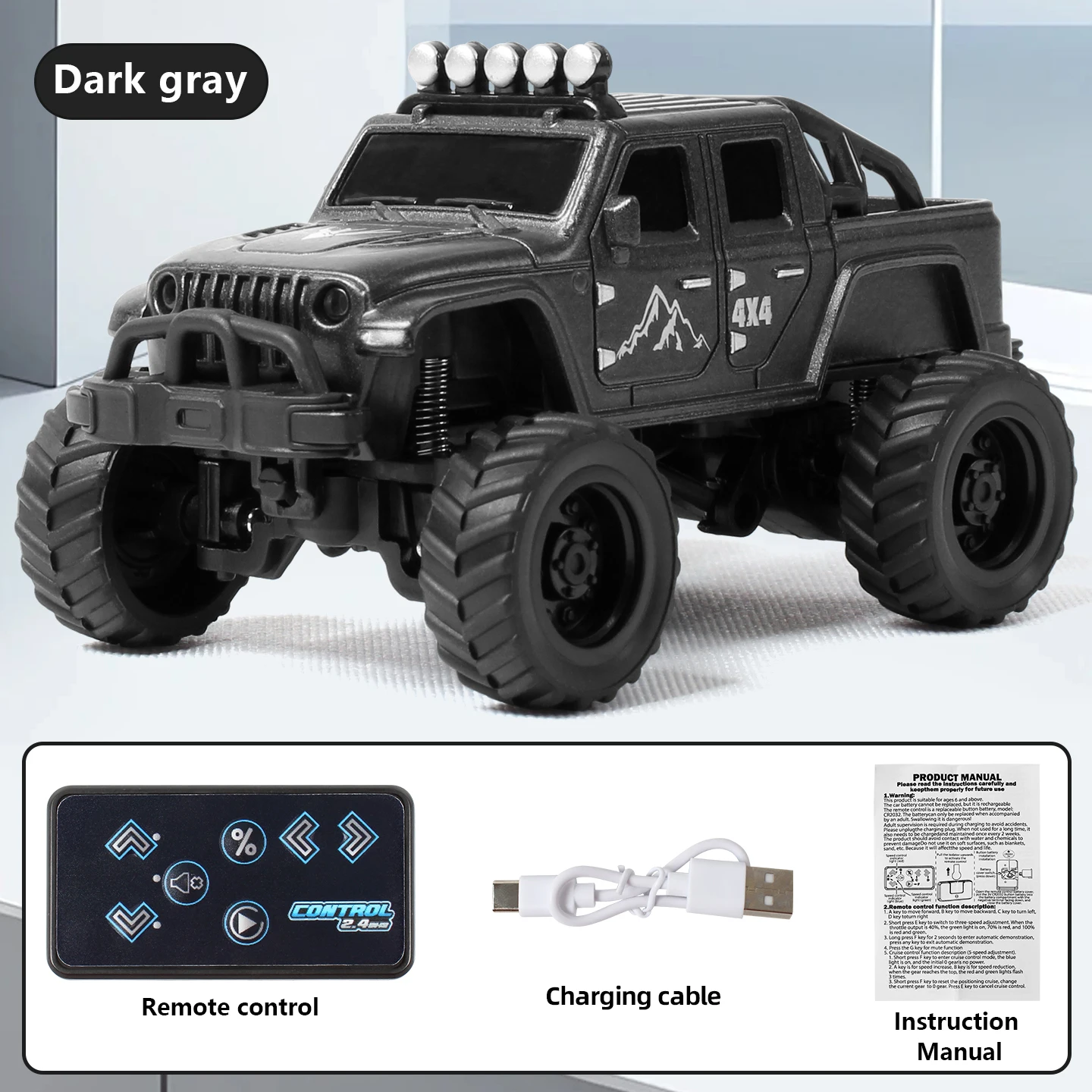Coche Teledirigido De Aleación Para Escritorio (gris), Modelo Todoterreno, Regalo Para Niños Y Niñas.
