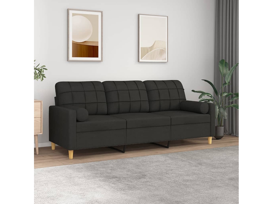 Sofá De 3 Plazas Con Cojines Tela Negro 180 Cm