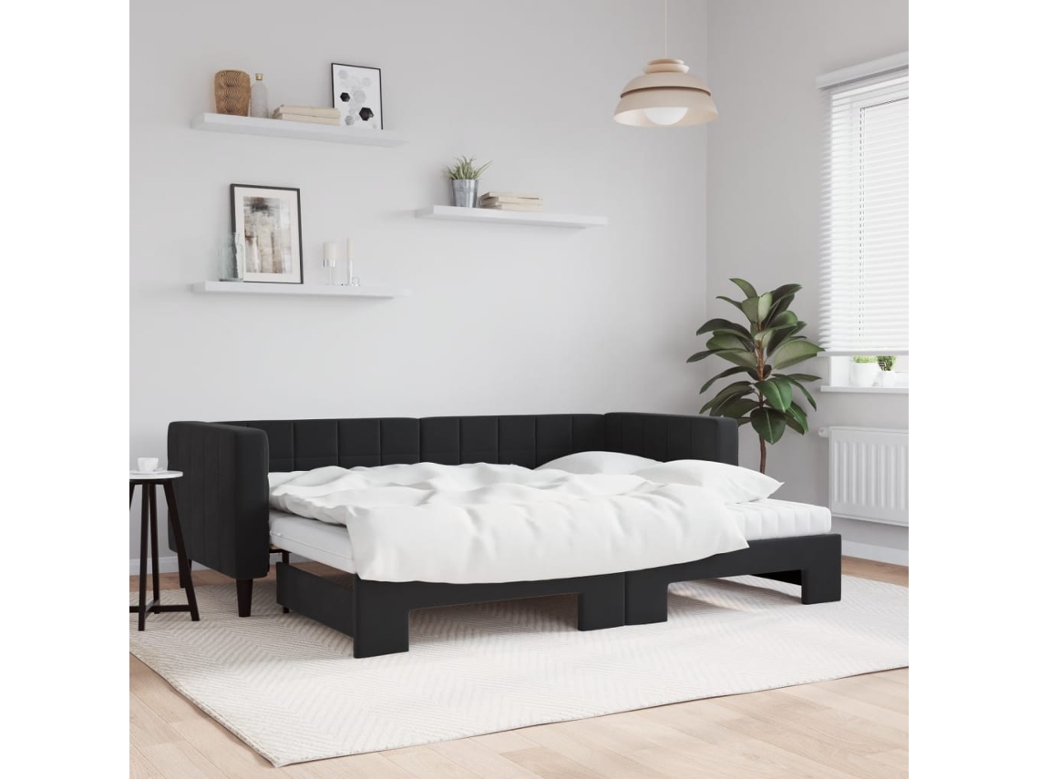 Sofá Cama Nido Con Colchón Terciopelo Negro 80x200 Cm